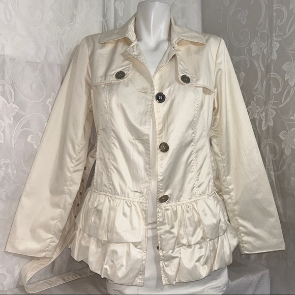 Nine West Pearl White Buttoned Belted Coat - Picture 8 of 16